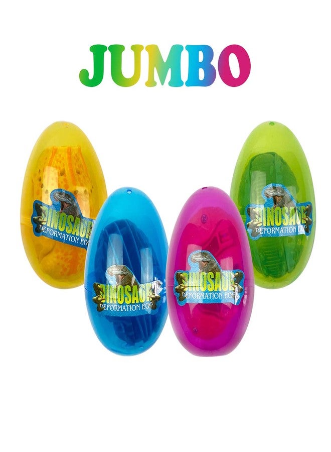 JoFAN 4 Pack Jumbo Dinosaur Deformation Eggs Prefilled Plastic Easter Eggs with Toys Inside for Kids Boys Girls Toddlers Easter Basket Stuffers Gifts Party Favors - Image 2